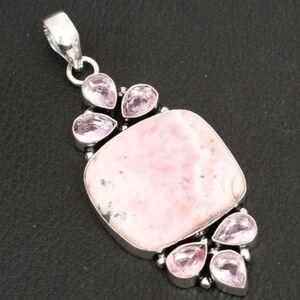 Rhodochrosite, Pink Topaz Gemstone 925 Sterling Silver Handmade Pendant Necklace